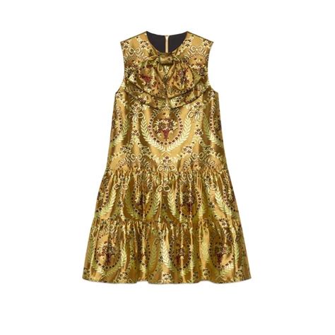 gucci gold floral jaquered dress|Gucci mini dresses.